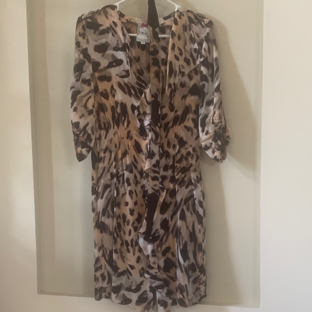 Leopard Print Button-Front Women’s Dress - Brown, Yoana Baraschi, 4